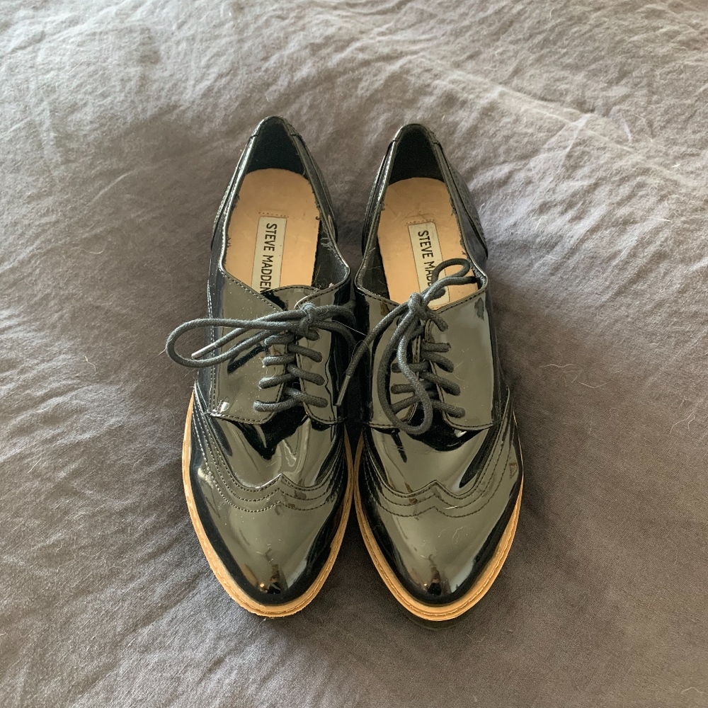 Black Platform Oxford Shoes